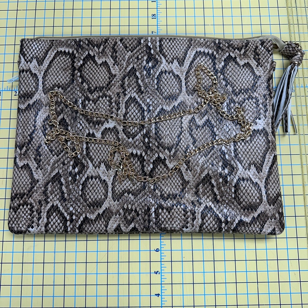 Snake Print Clutch with Gold Chain